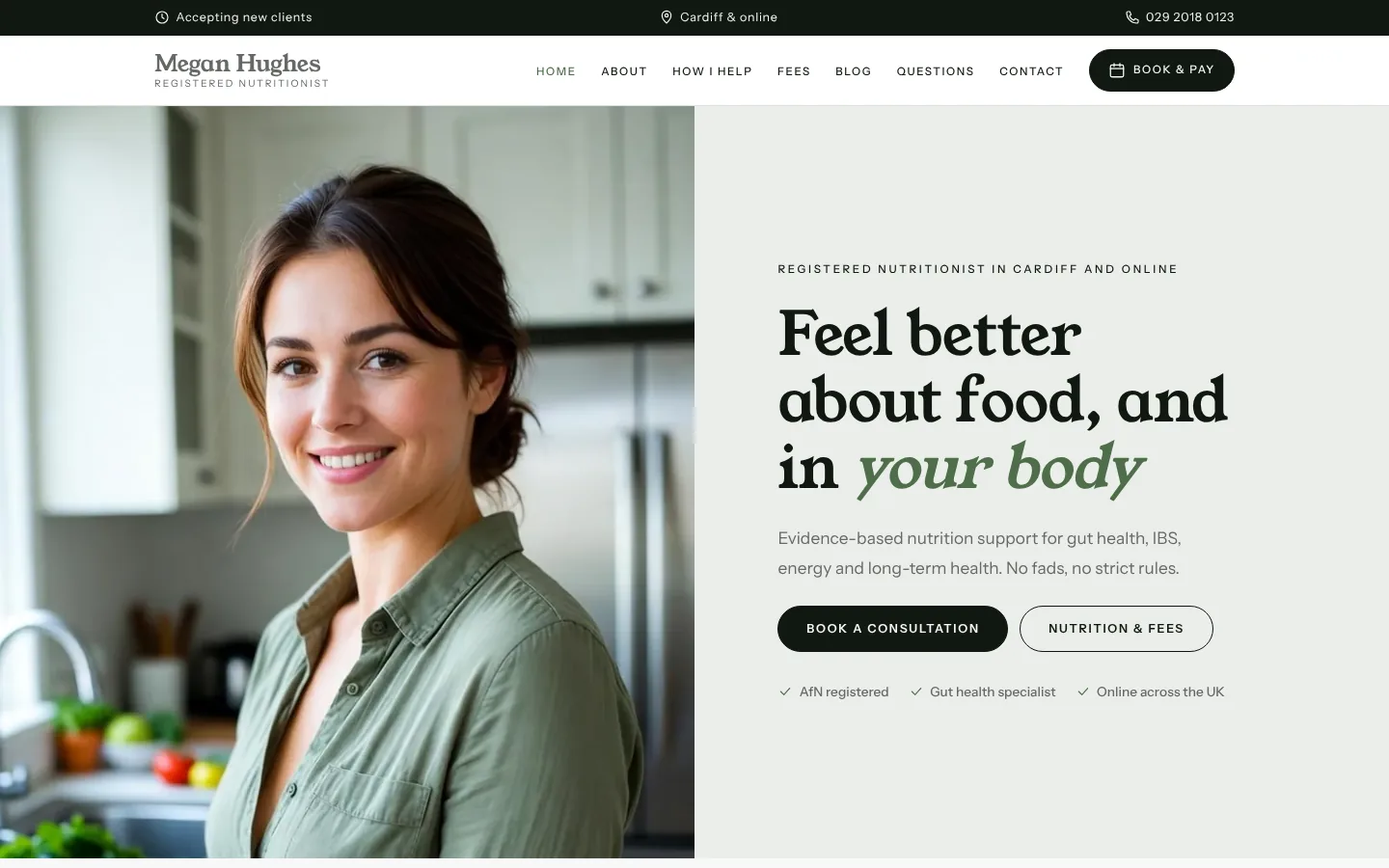 Harvest website design for nutritionists & dietitians