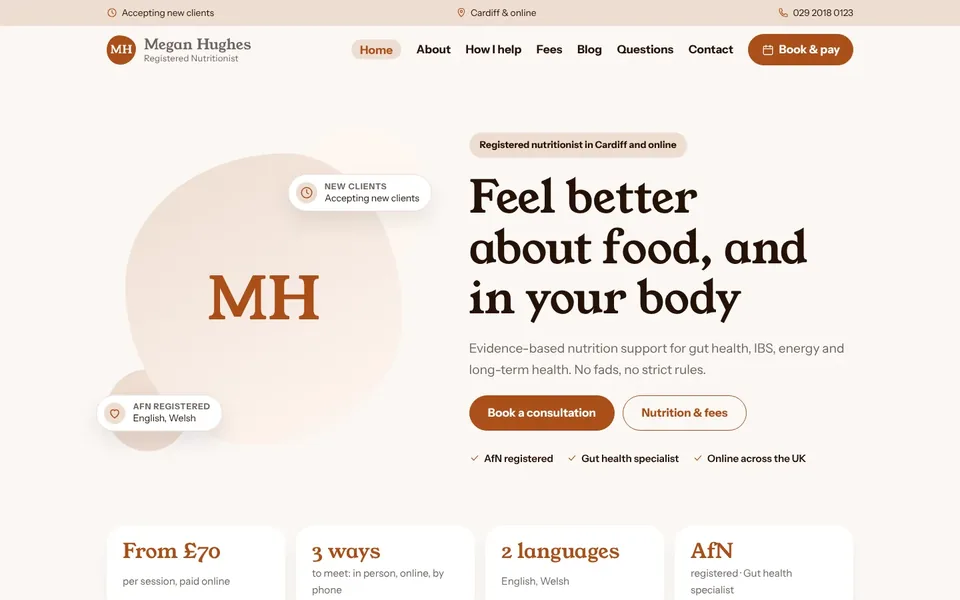 Peach website design for nutritionists & dietitians