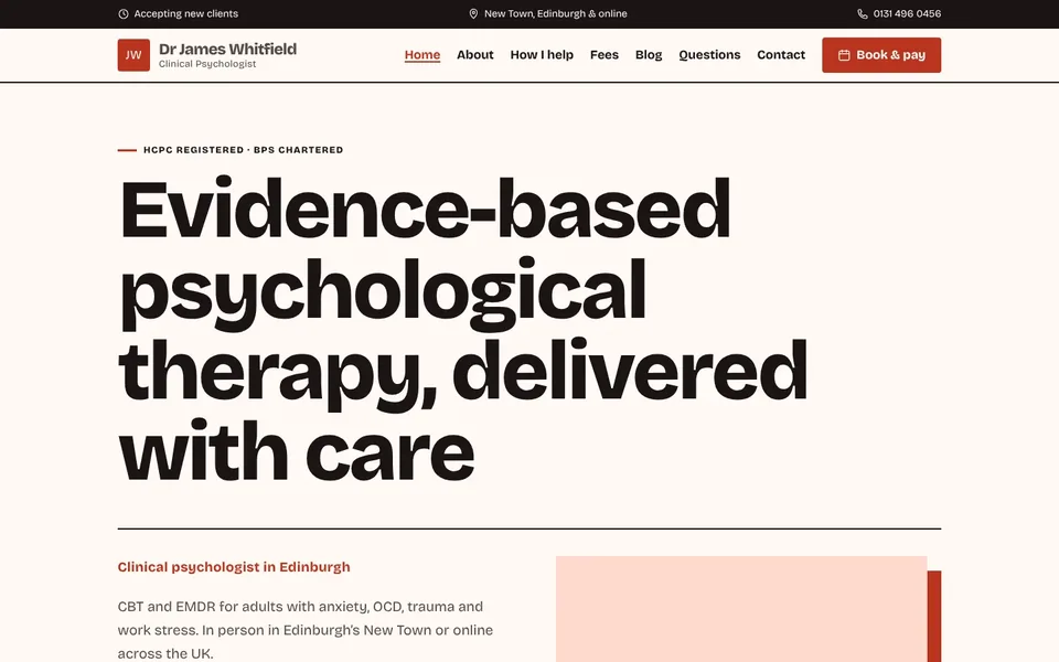Editorial website design for therapists & counsellors