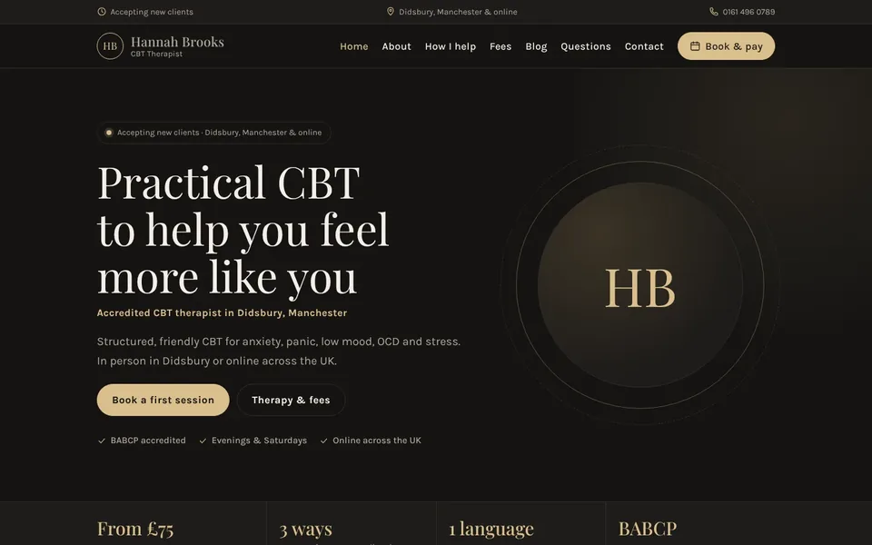 Nocturne website design for therapists & counsellors