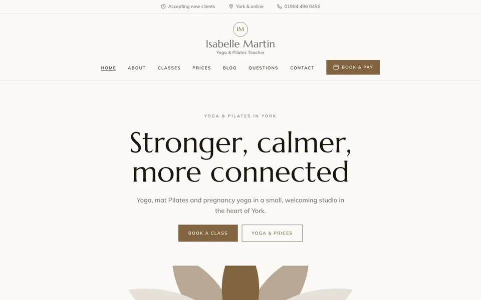 Stillness website design for yoga & pilates