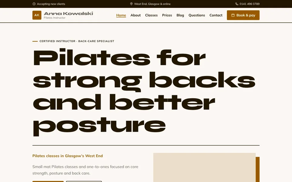 Prana website design for yoga & pilates