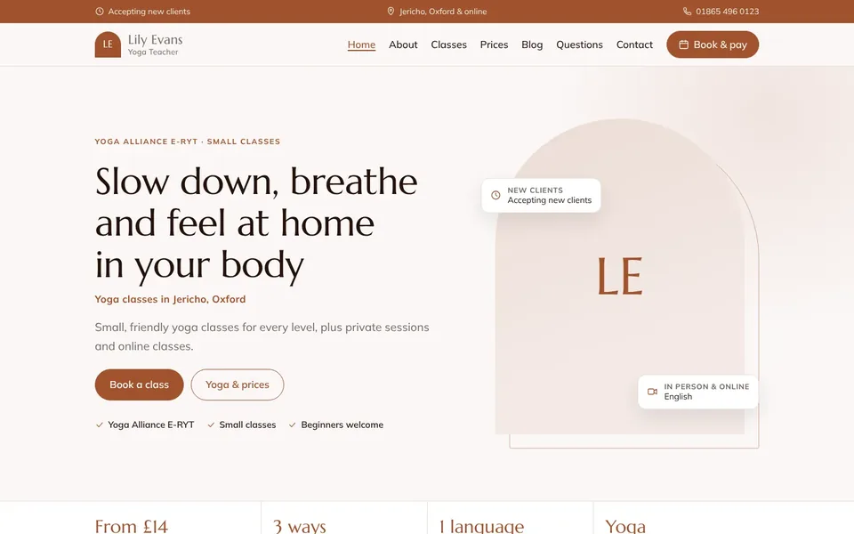 Sage website design for yoga & pilates